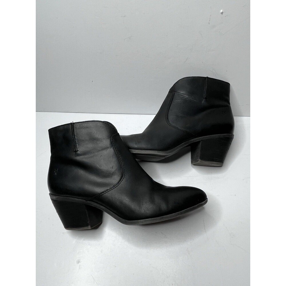 Frye Jennifer Black Leather Pointed Toe Side Zip Ankle Booties Women’s Size 7.5 - Picture 5 of 11